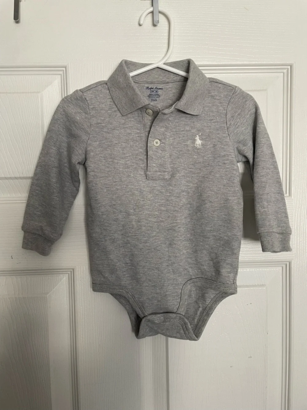 Ralph Lauren Baby 9-12 Months Light Gray Infant Polo Long Sleeve Bodysuit
